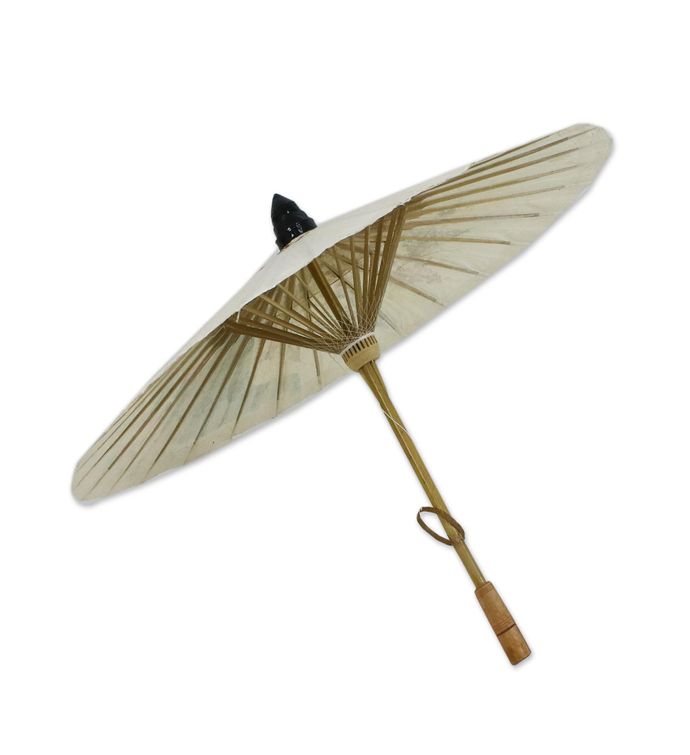 Novica Peacock And Flowers Saa Paper Parasol